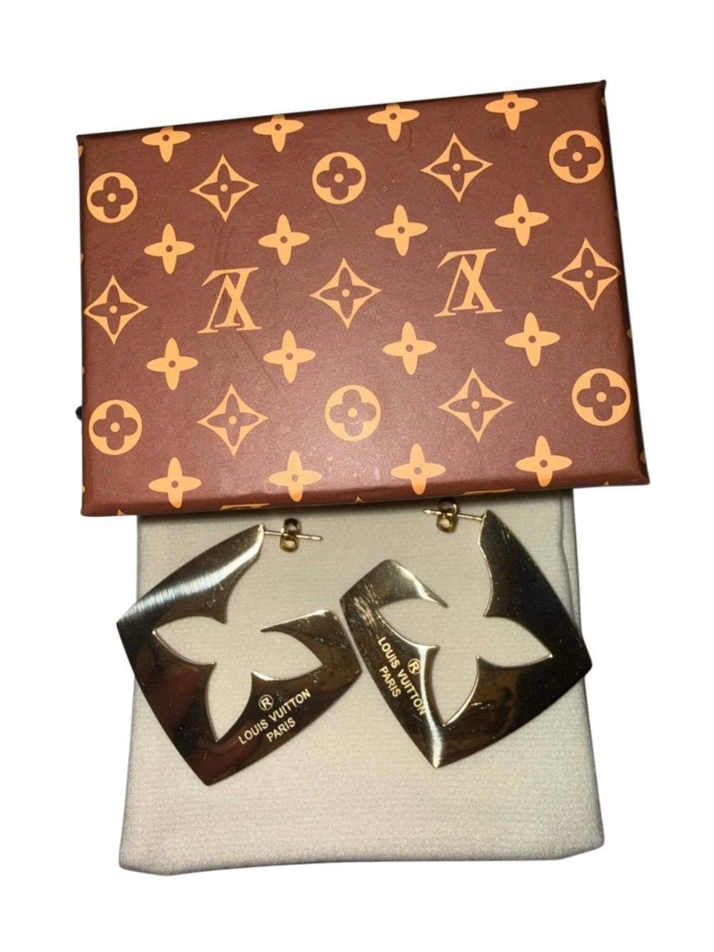 Gold Tone Geometric Cutout Statement Earrings Fashion Designer Inspired